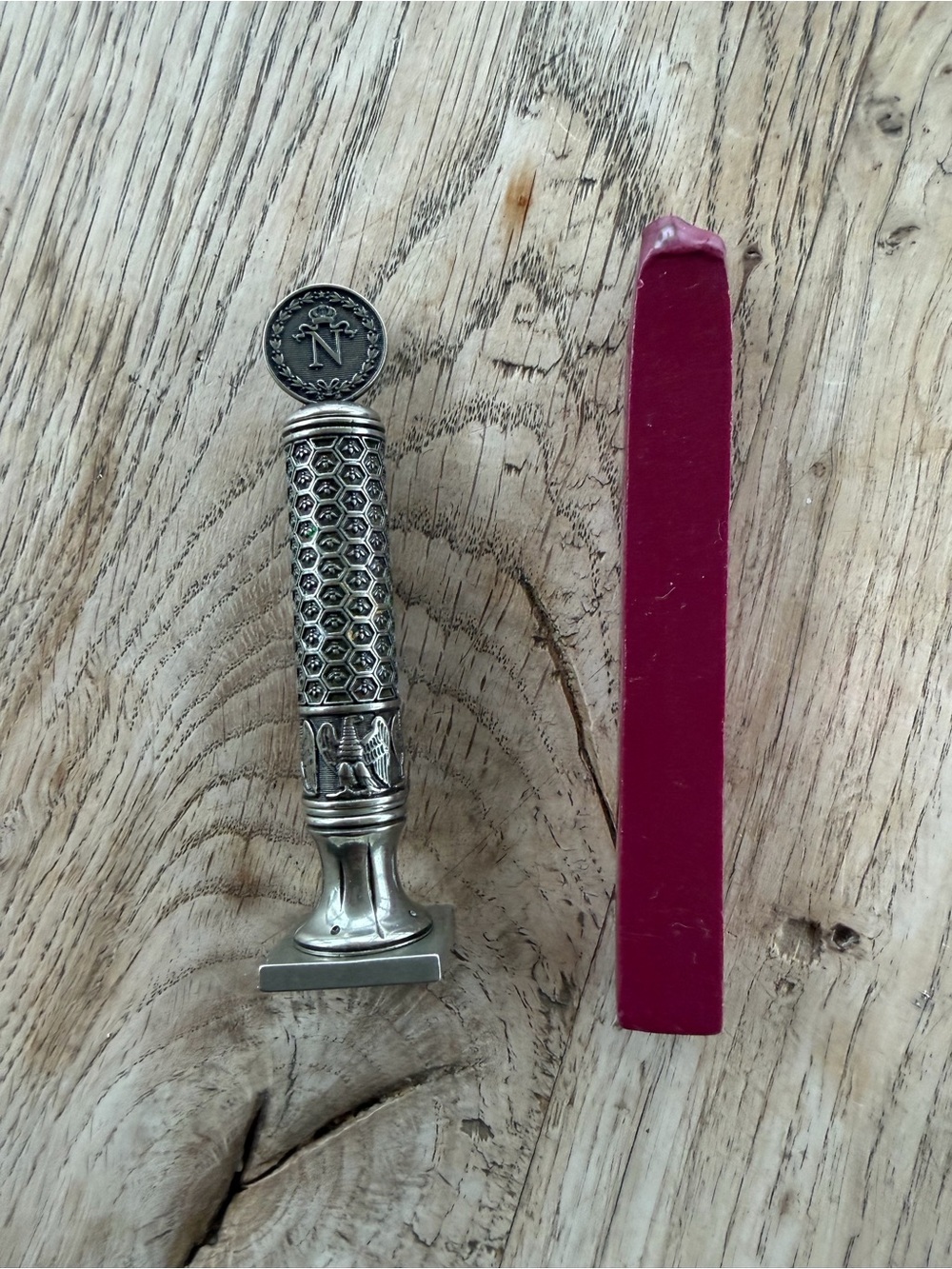 Wax Seal Stamp Letter N with Deep Magenta Sealing Wax Stick